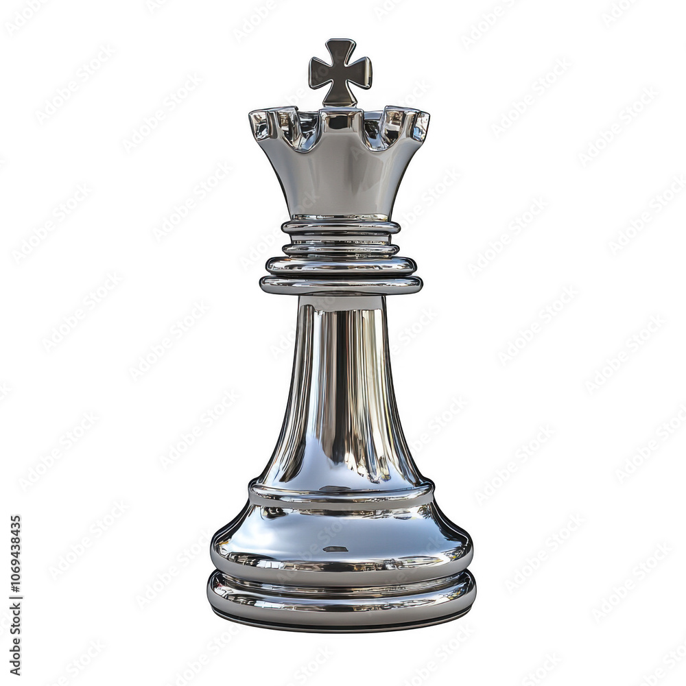Silver King chess piece on transparent backgroung, png file, no background