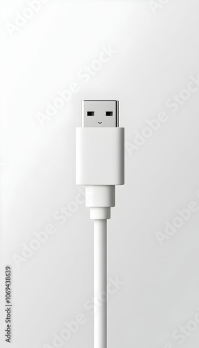 Minimalist Close-up of White USB Cable on a Plain Background Highlighting Modern Technology -