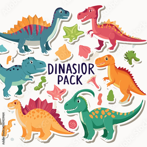 set of dinosaurs cartoon