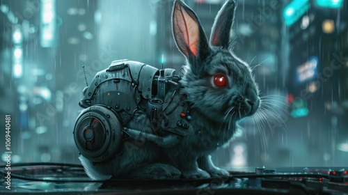 Cute futuristic cyberpunk rabbit pascal, AI generated image photo