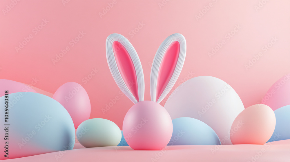 Abstract bunny ears and colorful eggs against a pastel background.Abstract bunny ears and colorful eggs against a pastel background. Abstract bunny ears and colorful eggs against a pastel background.Abstract bunny ears and colorful eggs against a pastel background.