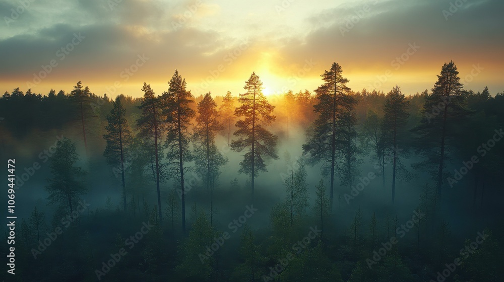 Witness the serene charm of the Misty Enchanted Forest at dawn, where tall trees and dense fog create a mystical ambiance. Witness the serene charm of the Misty Enchanted Forest at dawn, where tall trees and dense fog create a mystical ambiance.