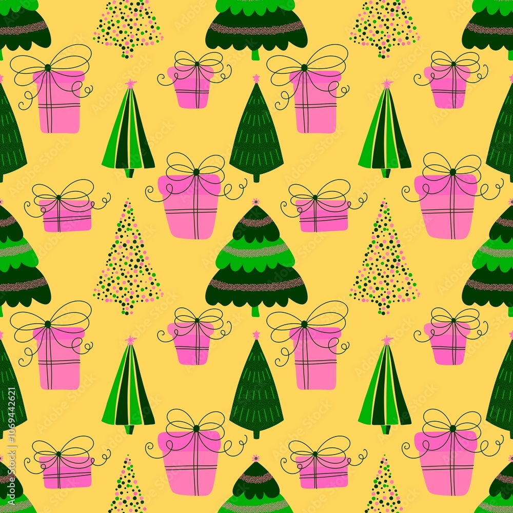 Christmas tree seamless new year pattern for wrapping paper and fabrics Christmas tree seamless new year pattern for wrapping paper and fabrics