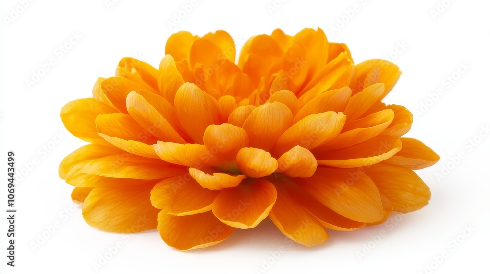 Vibrant Mexican cempasuchil flower close-up, striking orange petals isolated on white background, perfect for natural and seasonal ad campaigns Vibrant Mexican cempasuchil flower close-up, striking orange petals isolated on white background, perfect for natural and seasonal ad campaigns