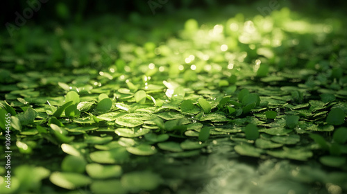 Vibrant Green Duckweed on a Tranquil Pond