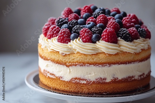 Fruit cake on white background, empty area for text above.