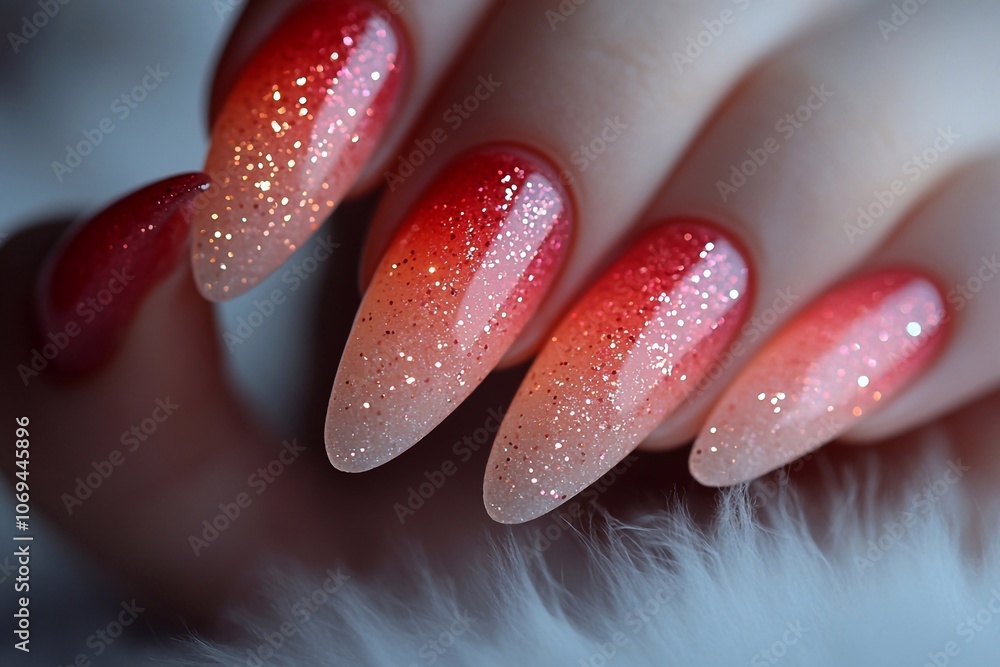 Illuminated manicure with a sand-like texture on a soft pink background. Illuminated manicure with a sand-like texture on a soft pink background.