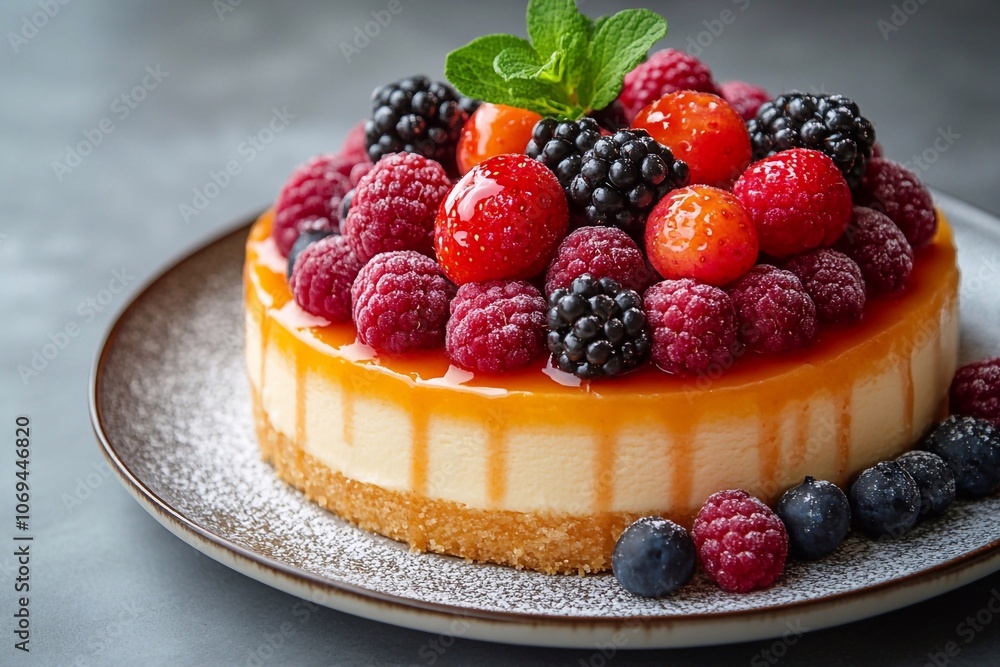 Plate with various desserts on white background, empty area for text on top. Plate with various desserts on white background, empty area for text on top.