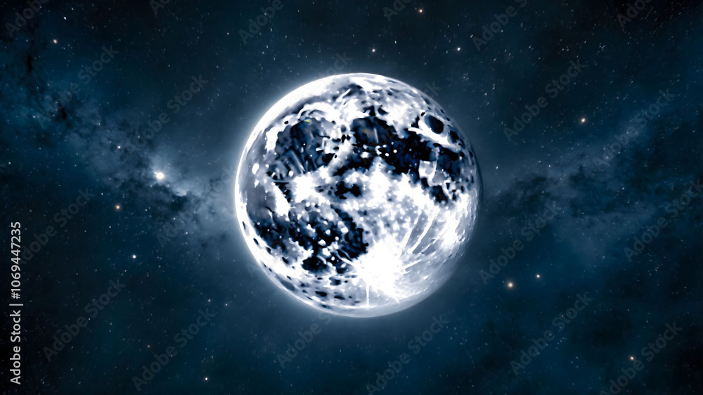 Obraz premium digital artwork featuring a stylized, luminous planet against a starry cosmic background.