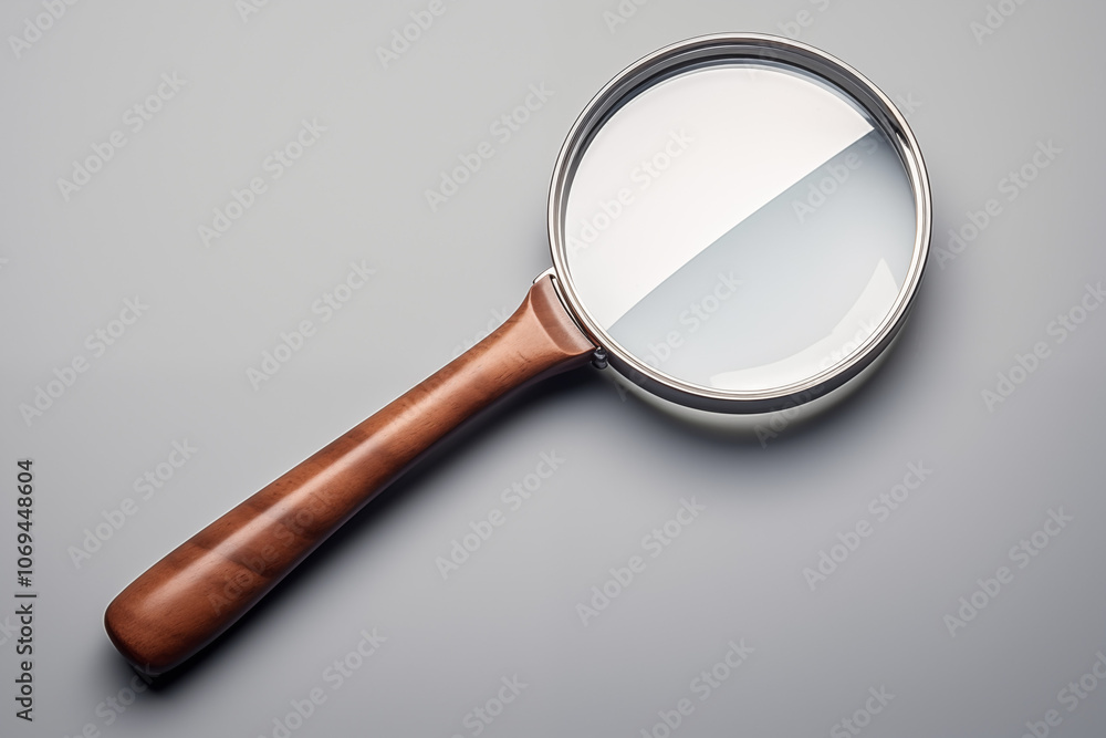 A close-up of a magnifying glass on a smooth surface, symbolizing investigation, focus, and clarity. Perfect for themes of research and discovery. A close-up of a magnifying glass on a smooth surface, symbolizing investigation, focus, and clarity. Perfect for themes of research and discovery.