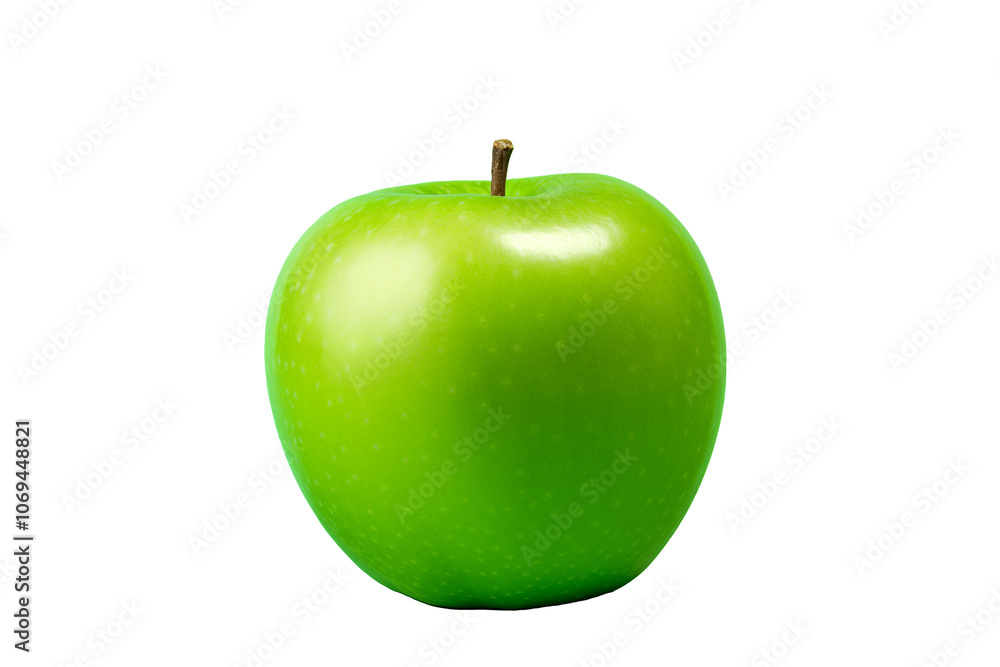 A realistic green apple on a plain background, showcasing its shiny surface and vibrant color. Ideal for food-related themes, healthy eating, or fruit illustrations. A realistic green apple on a plain background, showcasing its shiny surface and vibrant color. Ideal for food-related themes, healthy eating, or fruit illustrations.