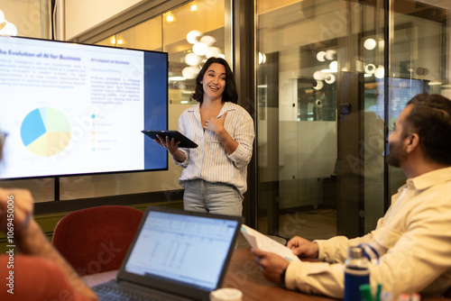 Presentation in a Modern Coworking Space with Engaged Team photo