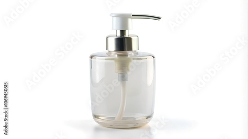 Simple plastic soap dispenser with a pump on a white background.