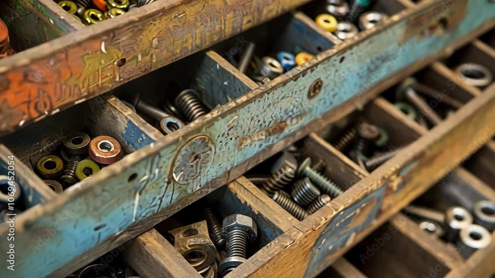 An array of nuts bolts and screws sorted meticulously in a small organizer easily accessible for quick repairs. An array of nuts bolts and screws sorted meticulously in a small organizer easily accessible for quick repairs.