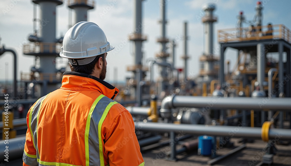 Engineer inspecting industrial plant with safety gear Engineer inspecting industrial plant with safety gear