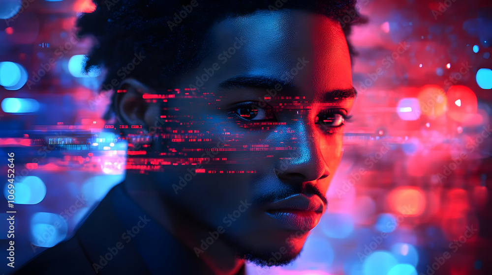 Digital Abstract Portrait - Male in Neon Lights Digital Abstract Portrait - Male in Neon Lights