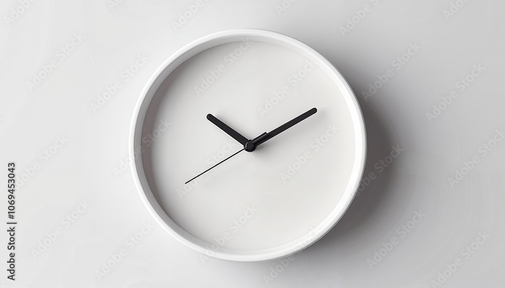 Minimalist white wall clock with black hands Minimalist white wall clock with black hands