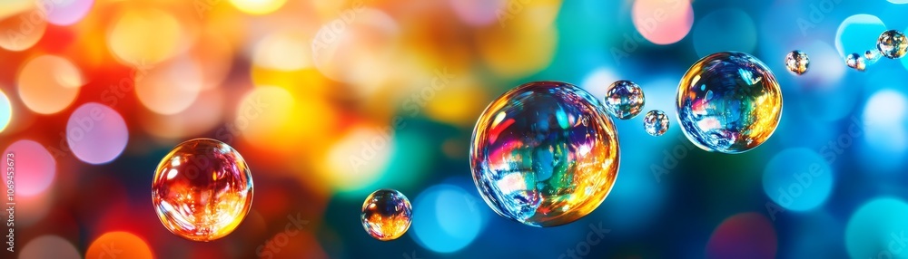 Colorful Bubbles Floating Against Bokeh Background