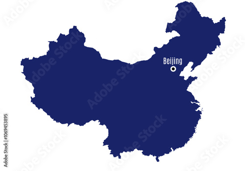 china map silhouette with country capitals