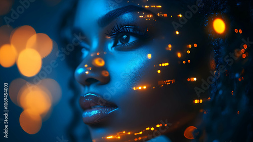 Woman Face with Bokeh Lights Illustration