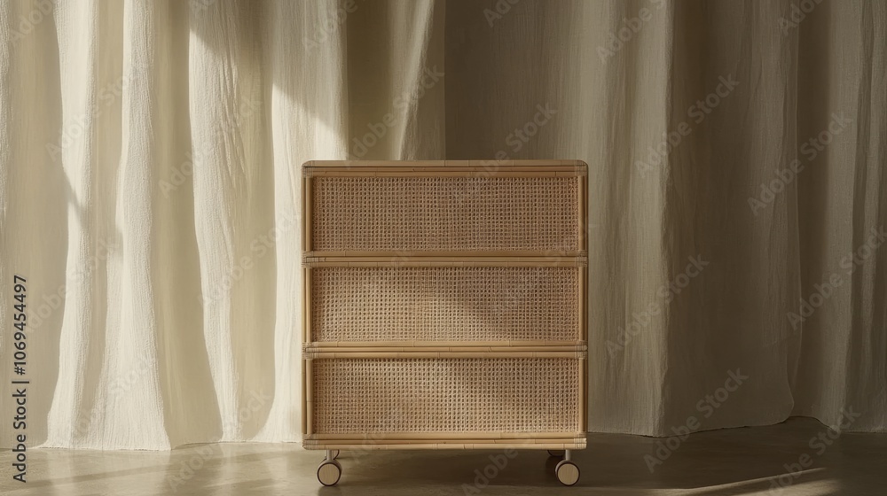 Minimalist Rattan Drawer Cabinet in Natural Light Minimalist Rattan Drawer Cabinet in Natural Light