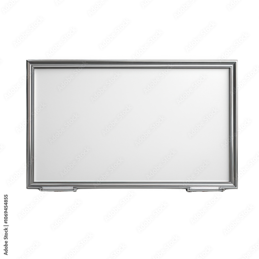 white Board with Silver frame on transparent backgroung, png file, no background