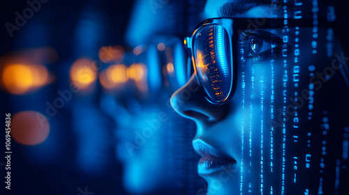 Wallpaper Mural Digital Code Reflection in Glasses - Illustration Torontodigital.ca