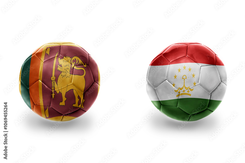 Obraz premium football balls with national flags of tajikistan and sri lanka ,soccer teams. on the white background.