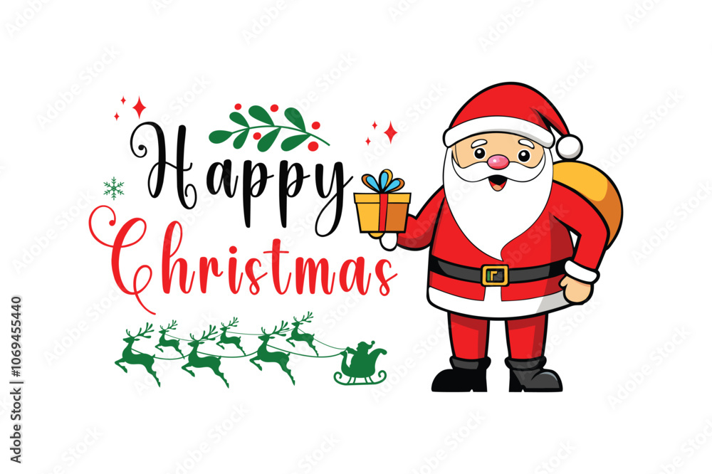 Happy Christmas typography vector with Santa Claus . Happy Christmas typography vector with Santa Claus .