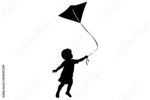 A child silhouette flying a kite, vector art illustration photo