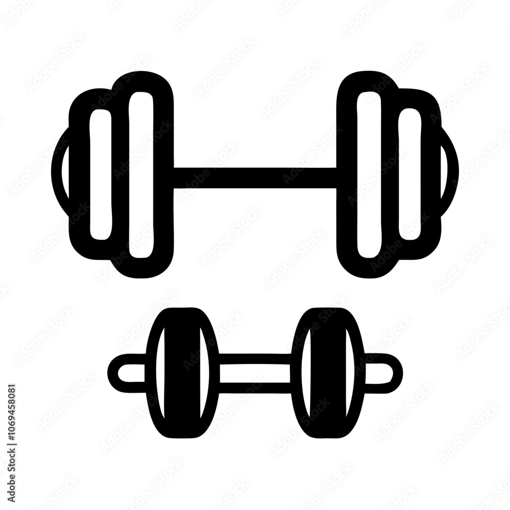 Icon of gym weights on white background, minimalistic design, copy space