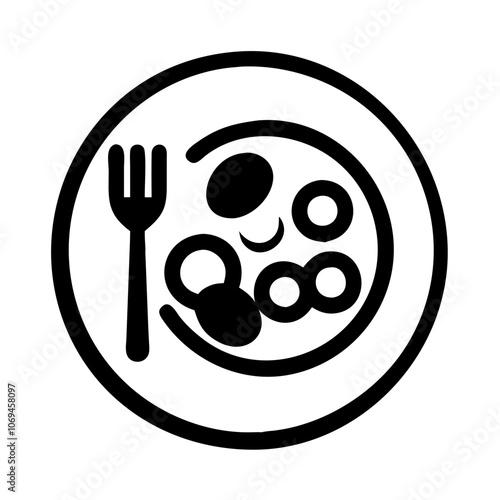 Icon of healthy plate with food and fork on white background, minimalistic design, copy space