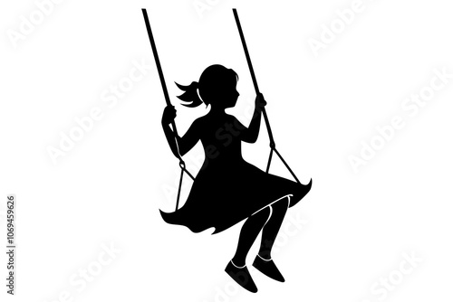 Silhouette girl plays swinging swing. Vector illustration