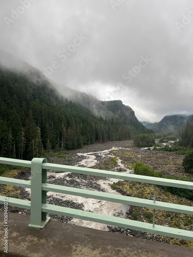 River at Mt.Rainier in Washington on a cloudy day photo