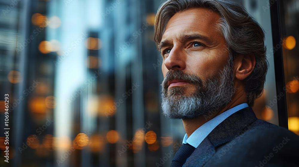 Portrait of a Man with a Beard Looking Up - Realistic Image Portrait of a Man with a Beard Looking Up - Realistic Image