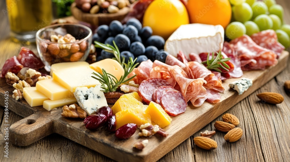 Appetizer Board with Salami, Cheese, and Grapes Appetizer Board with Salami, Cheese, and Grapes