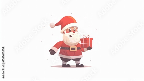 cute santa claus gives christmas gifts Funny Santa Claus holding a red gift box isolated on white background. Santa Claus, Christmas and New Year festival concept.