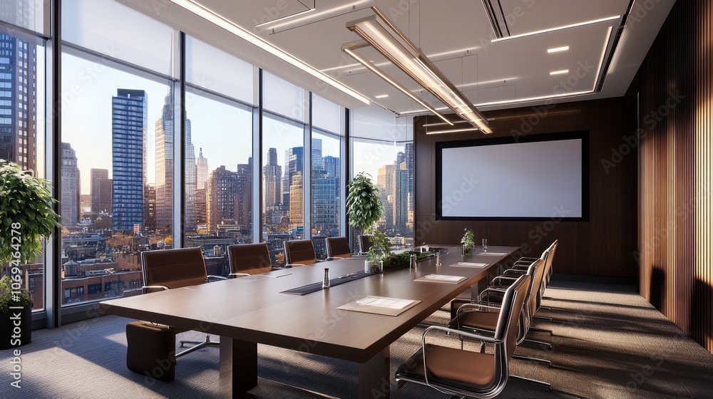 Fototapeta premium Modern Meeting Room with Cityscape View