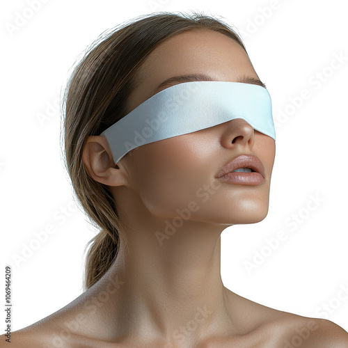 White woman with blindfold on transparent backgroung, png file, no background