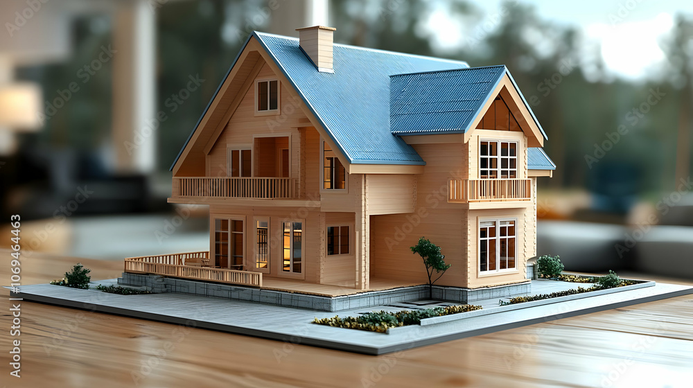 Wooden House Model 3D Illustration Wooden House Model 3D Illustration