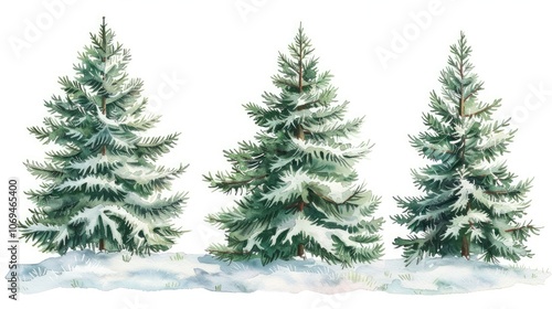 Christmas festival concept, snowy countryside landscape. Mysterious pine tree or fir tree for Christmas design in winter