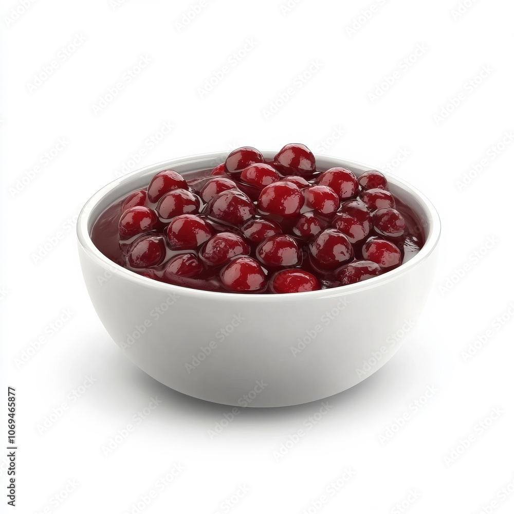 A bowl of fresh cranberry sauce, isolated on a white background, highlighting a tangy holiday treat A bowl of fresh cranberry sauce, isolated on a white background, highlighting a tangy holiday treat