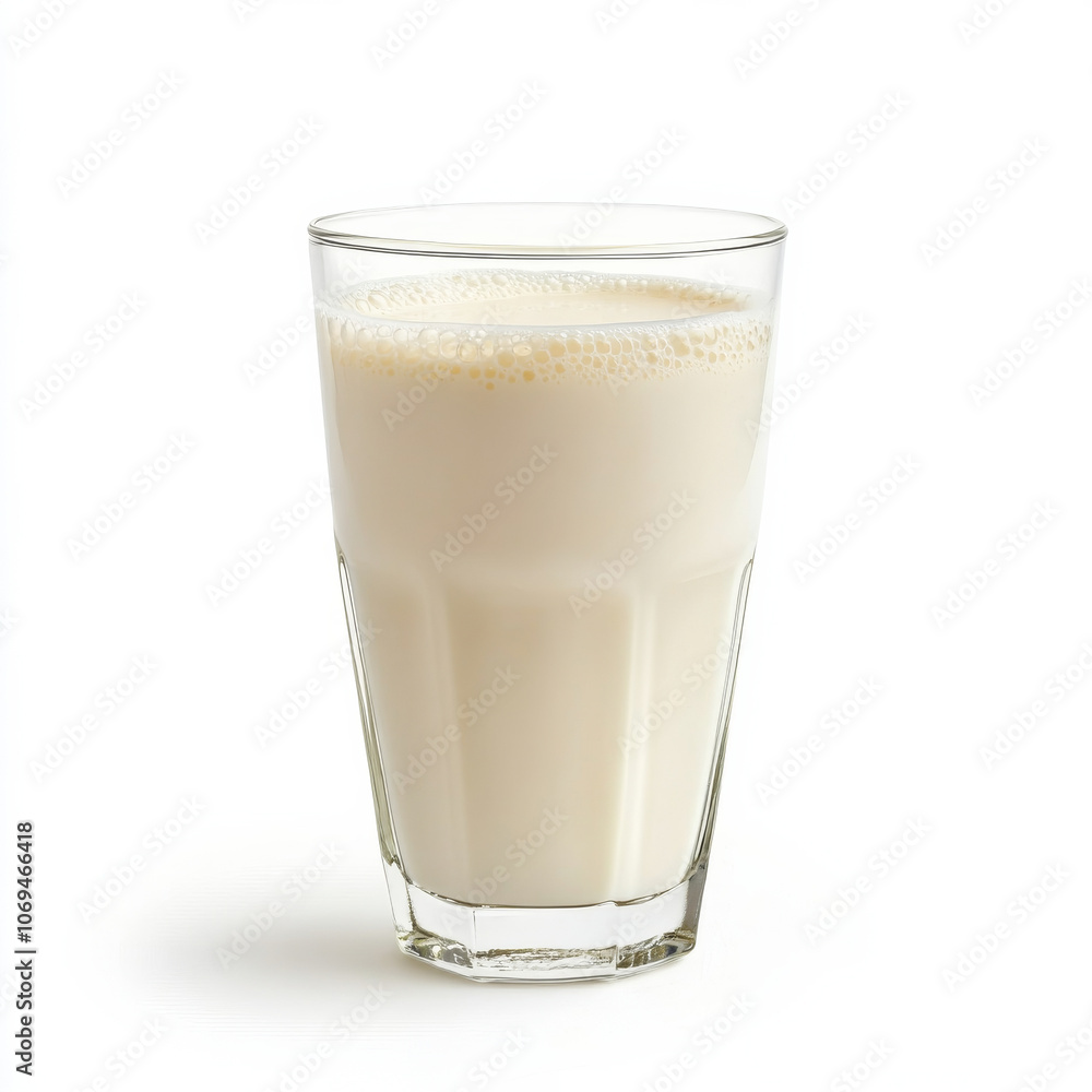 A glass of coconut milk, isolated on a white background, showcasing a creamy drink A glass of coconut milk, isolated on a white background, showcasing a creamy drink
