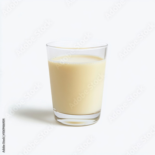 A glass of coconut milk, isolated on a white background, showcasing a creamy drink