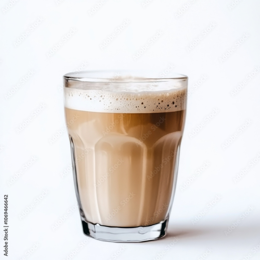 A glass of frothy cappuccino, isolated on a white background, showcasing a coffee drink with foam A glass of frothy cappuccino, isolated on a white background, showcasing a coffee drink with foam