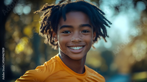 Smiling Boy with Dreadlocks in Park - Photo