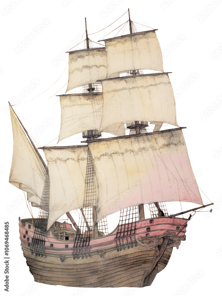 Naklejka premium PNG Illustration of a ship sailboat vehicle sketch.