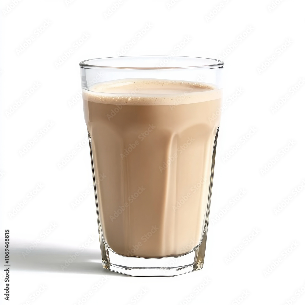 A glass of almond milk latte, isolated on a white background, showcasing a dairy-free coffee option A glass of almond milk latte, isolated on a white background, showcasing a dairy-free coffee option