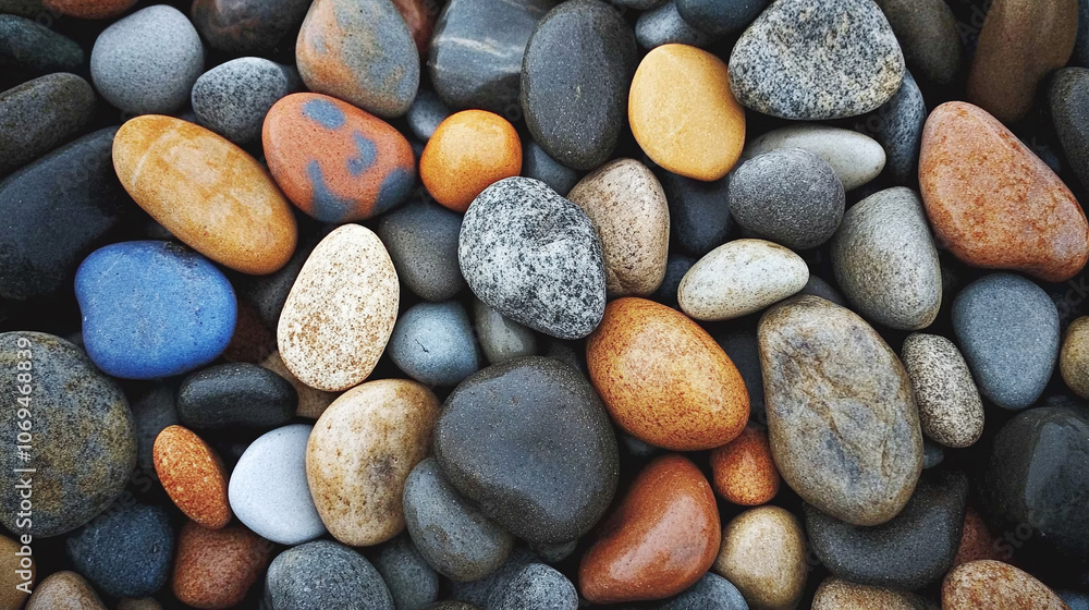 Macro Shot of Colorful Pebbles Scattered on a Beach, Highlighting Their Varied Textures Macro Shot of Colorful Pebbles Scattered on a Beach, Highlighting Their Varied Textures
