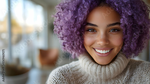 Smiling Woman with Purple Hair Photo